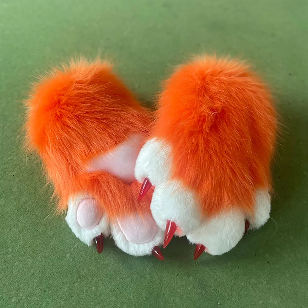 Fursuit Paw Gloves Faux Fur Animal Claw Mittens for Cosplay and Halloween