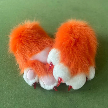Fursuit Paw Gloves Faux Fur Animal Claw Mittens for Cosplay and Halloween