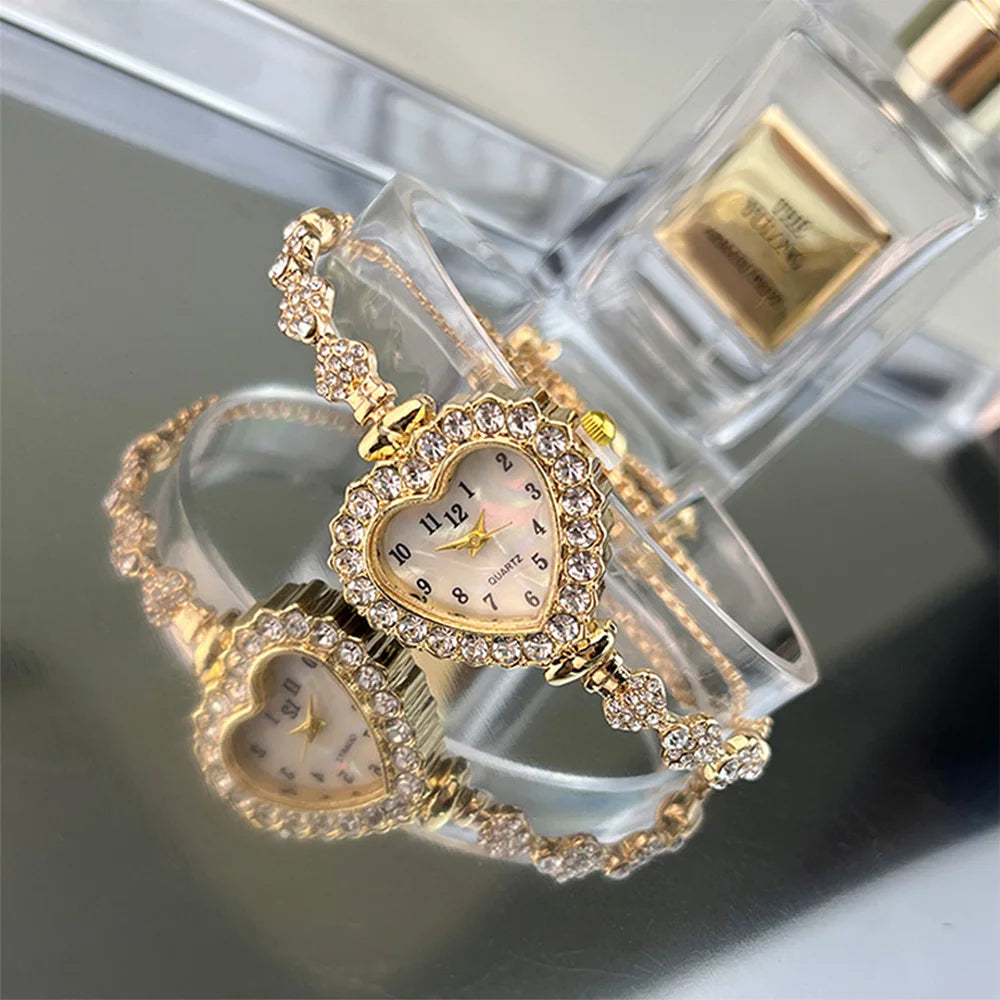 Women's Heart-Shaped Ribbon Strap Diamond Watch | Adjustable Bracelet Fashion Wristwatch