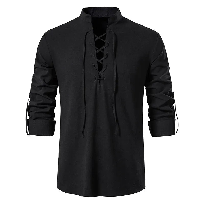 King Billion Men's Cotton Linen Shirt – Casual Long Sleeve V-Neck | S–XXXL