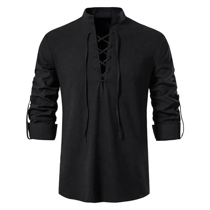 King Billion Men's Cotton Linen Shirt – Casual Long Sleeve V-Neck | S–XXXL