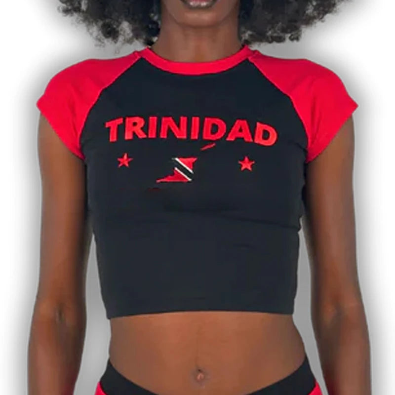 Caribbean Islands Embroidered Graphic Crop Top for Women