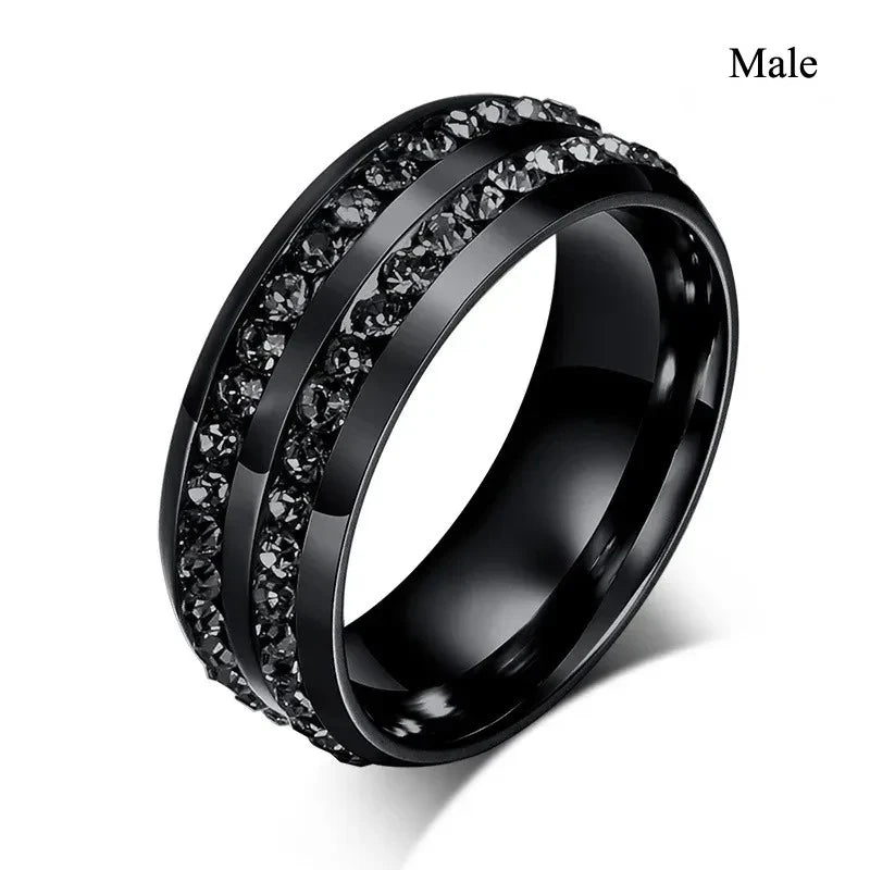 Charm Couple Rings Set | Women's Red Rhinestone Ring & Men's Stainless Steel Celtic Dragon Wedding Band