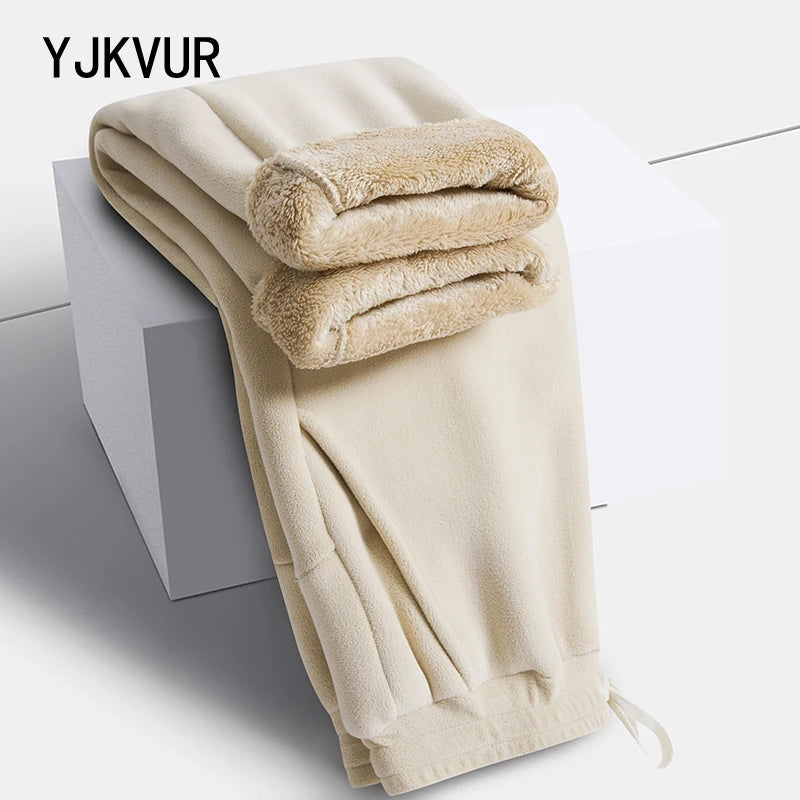 YJKVUR Unisex Winter Oversize Fleece Lined Sweatpants Drawstring Casual Gym
