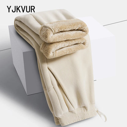 YJKVUR Unisex Winter Oversize Fleece Lined Sweatpants Drawstring Casual Gym