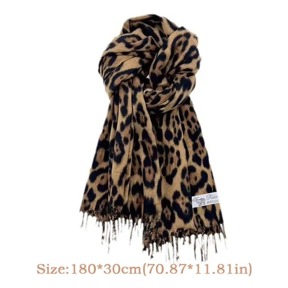 Leopard Tassel Shawl Scarf – Cozy Cashmere-Feel Winter Wrap