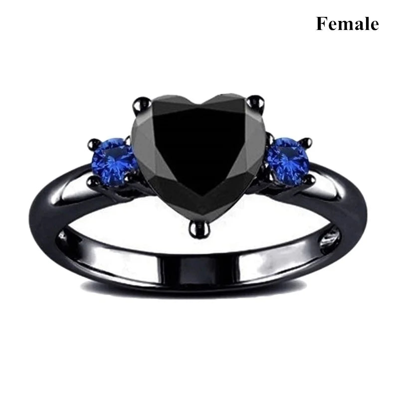 Charm Couple Rings Set | Women's Red Rhinestone Ring & Men's Stainless Steel Celtic Dragon Wedding Band