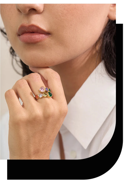 Cubic Zirconia Heart Open Ring in 18K Gold Plated Stainless Steel
