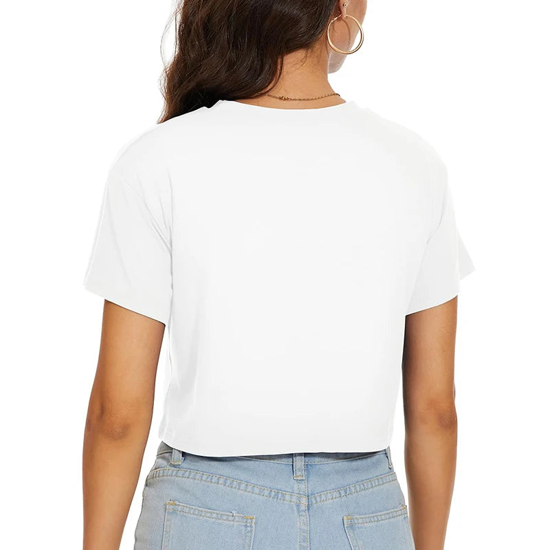 Women's Harajuku Y2K Funny Crop Top | Casual White Short Sleeve Round Neck Summer Streetwear Tee