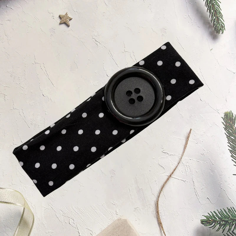 Vintage Polka Dot Button Headband for Women