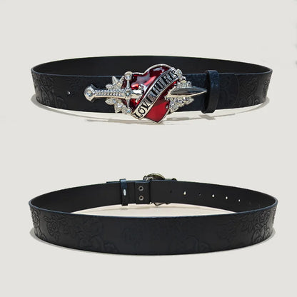Men's Gothic Punk Skull Embossed Leather Belt Skeleton Reaper and Snake Designs