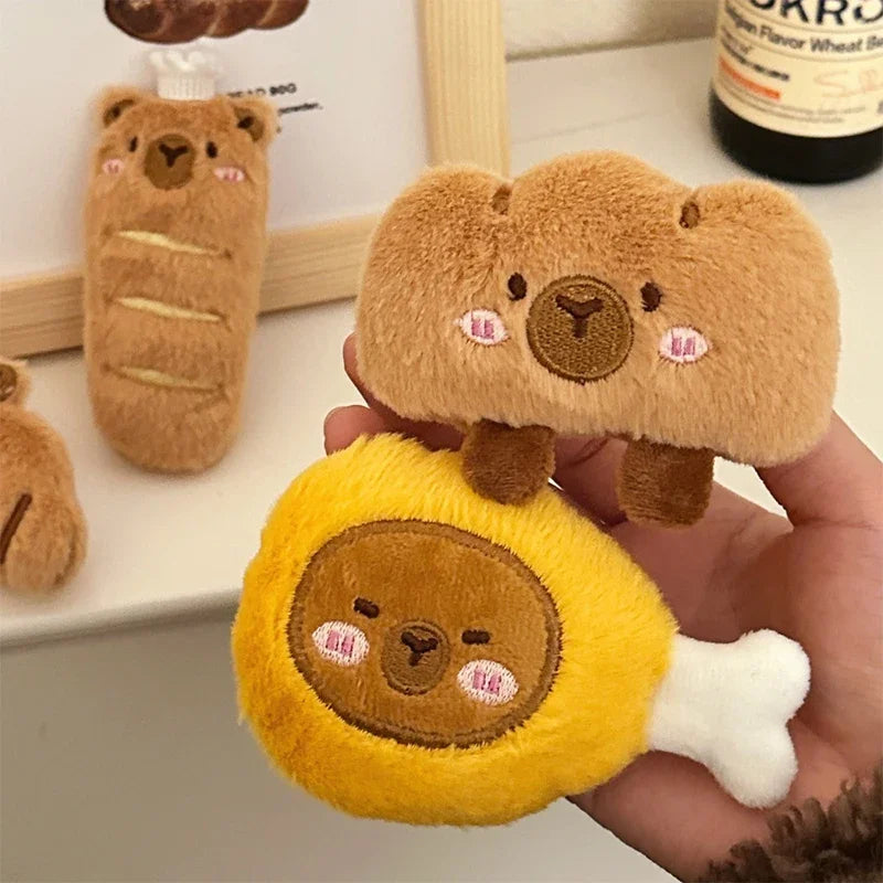 Cartoon Capybara & Croissant Plush Keychain | Soft Bread Food Stuffed Hanging Accessory