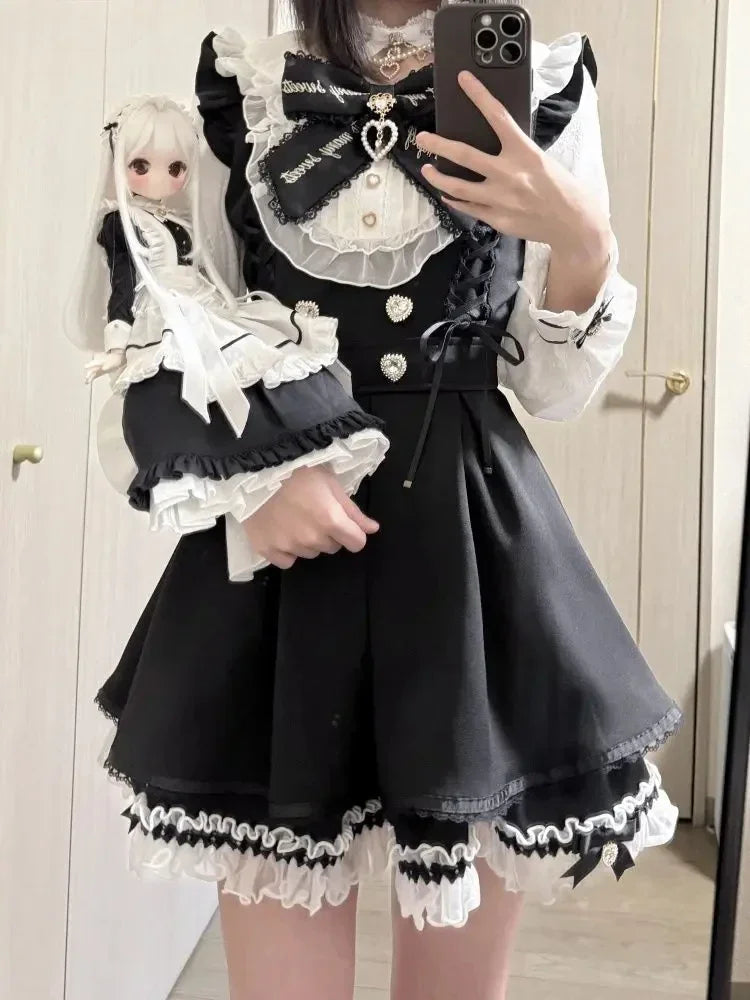 Gothic Lolita Bow Dress and Shorts Set with Sailor Collar