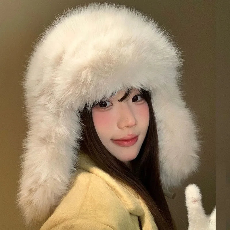 Unisex Faux Fur Bomber Hat – Warm Windproof Earflap Cap for Winter & Skiing - Unisex