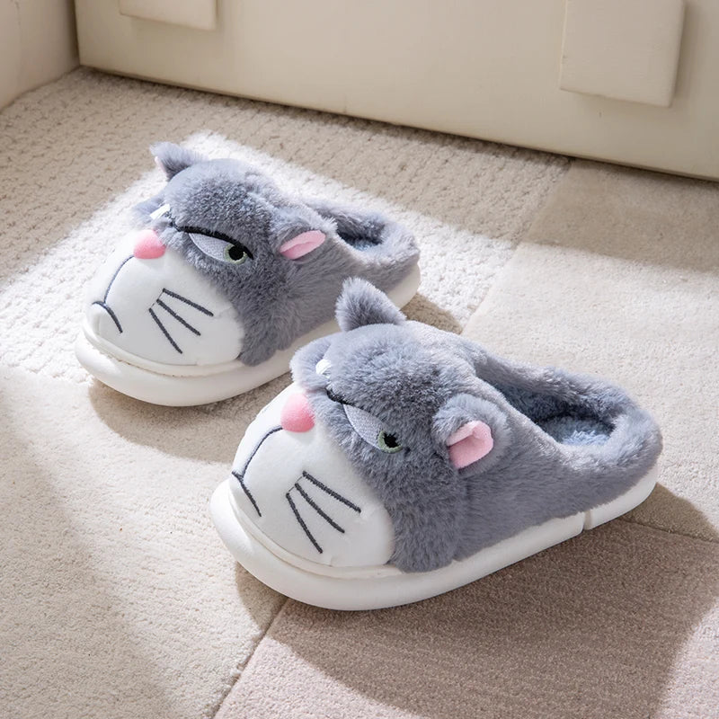 Cartoon Embroidered Plush Slippers – Women's Cozy Indoor House Shoes