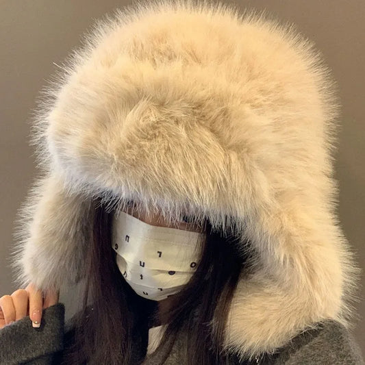 Unisex Faux Fur Bomber Hat – Warm Windproof Earflap Cap for Winter & Skiing - Unisex