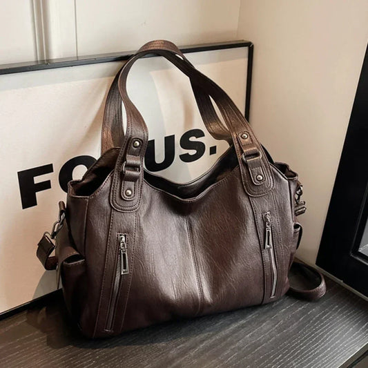 Soft Interior Compartment PU Leather Shoulder Bag For Women With Zipper Closure