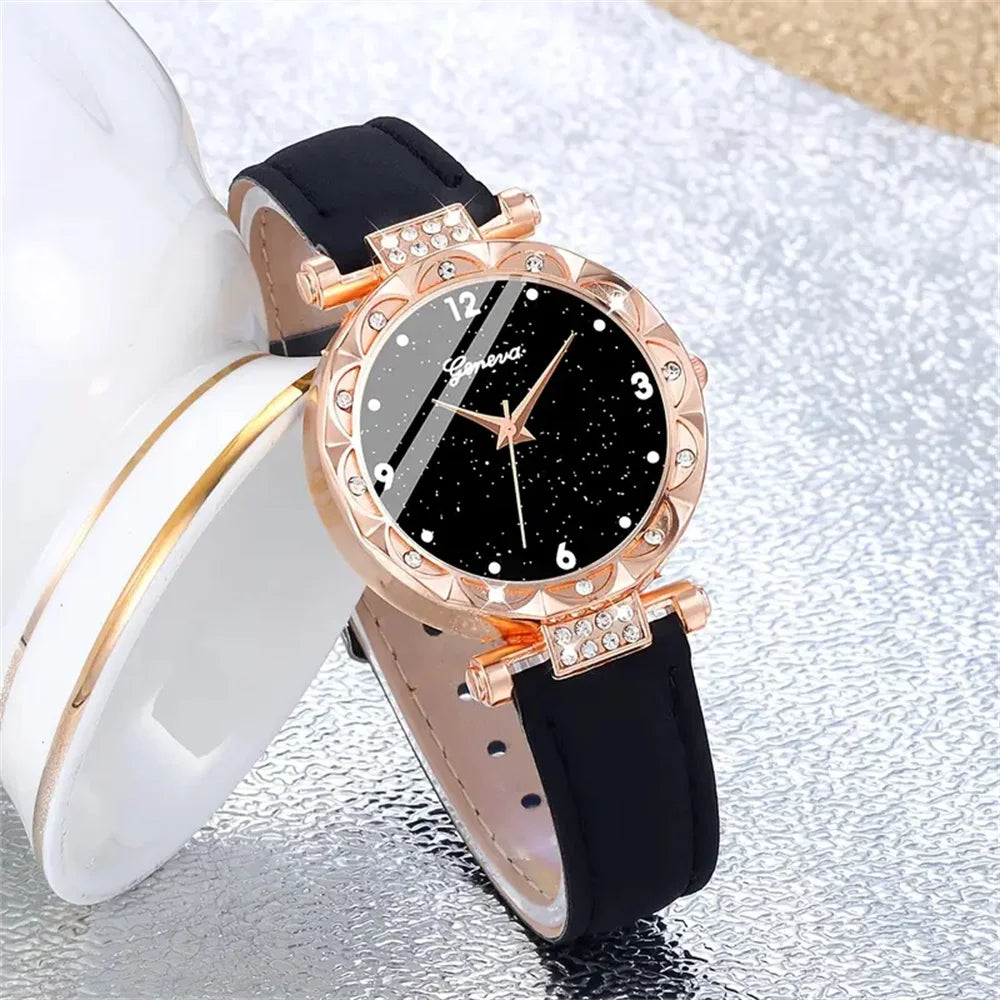 Women's Luxury Rhinestone Watch Set | 5pcs Elegant Fashion Quartz Wristwatch & Bracelet Gift