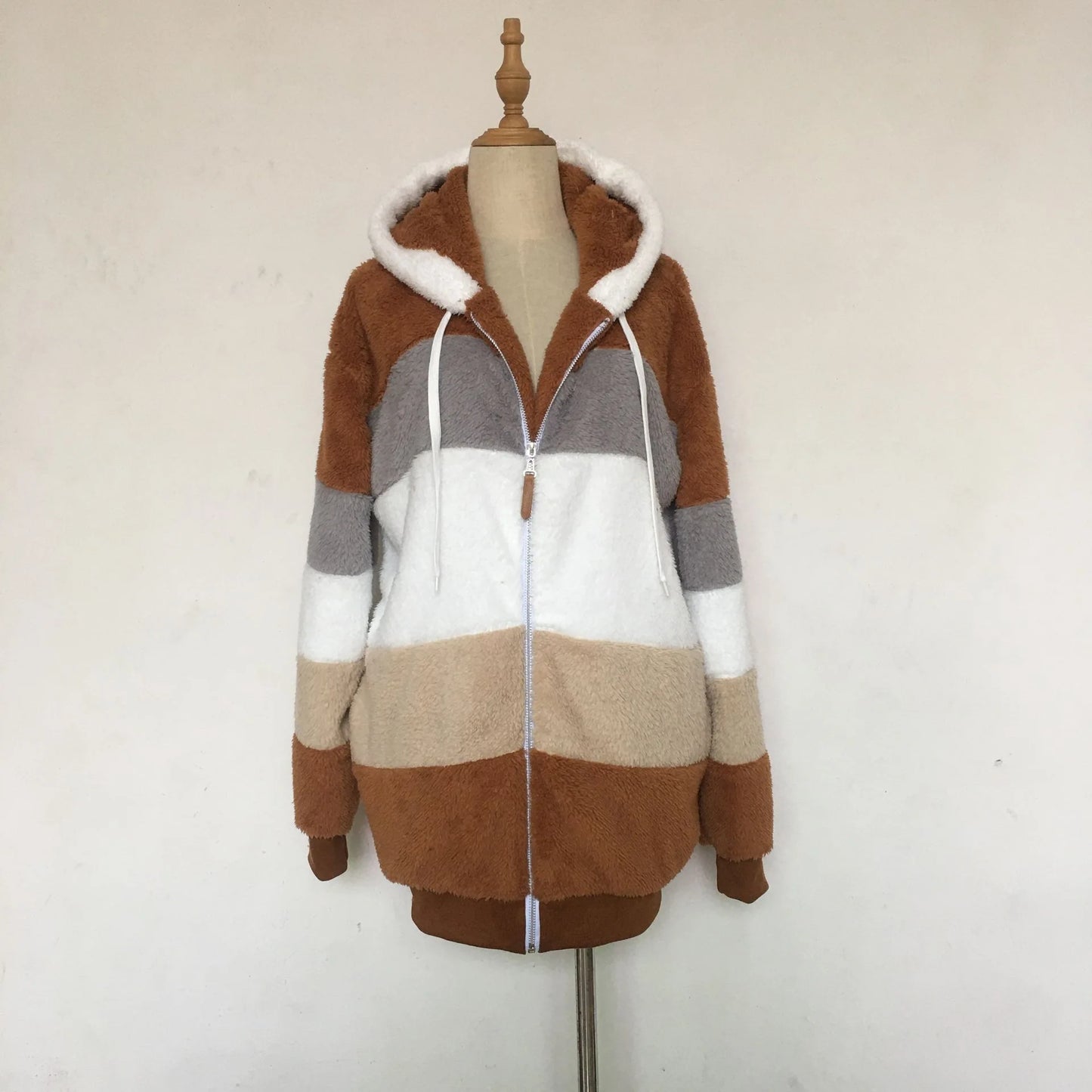 Women's Oversized Hooded Plush Jacket – Warm Zip-Up Streetwear Coat | S–5XL, 9 Colors
