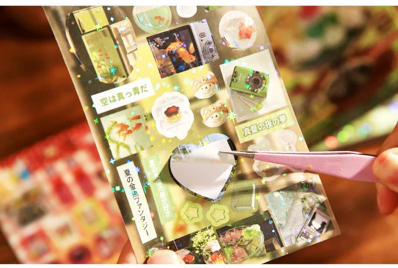 Kawaii Glitter Die-Cut Sticker Book – 30 Sheets Japanese Showa Style Scrapbook Stickers