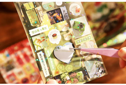 Kawaii Glitter Die-Cut Sticker Book – 30 Sheets Japanese Showa Style Scrapbook Stickers