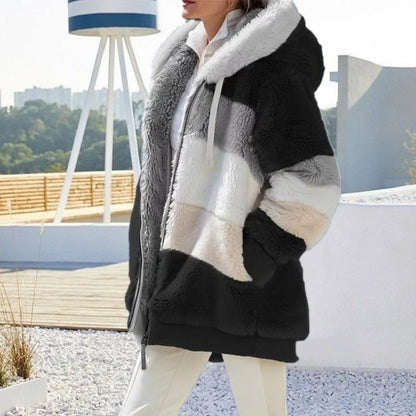 Women's Oversized Hooded Plush Jacket – Warm Zip-Up Streetwear Coat | S–5XL, 9 Colors