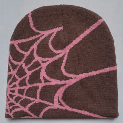 Y2K Spider Web Knit Beanie – Unisex Geometric Streetwear Hat for Outdoor & Everyday Wear