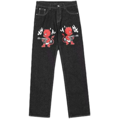 Cherry Blossom Embroidery Baggy Jeans for Men