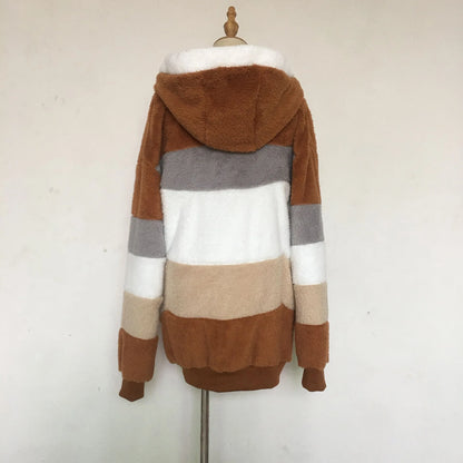 Women's Oversized Hooded Plush Jacket – Warm Zip-Up Streetwear Coat | S–5XL, 9 Colors
