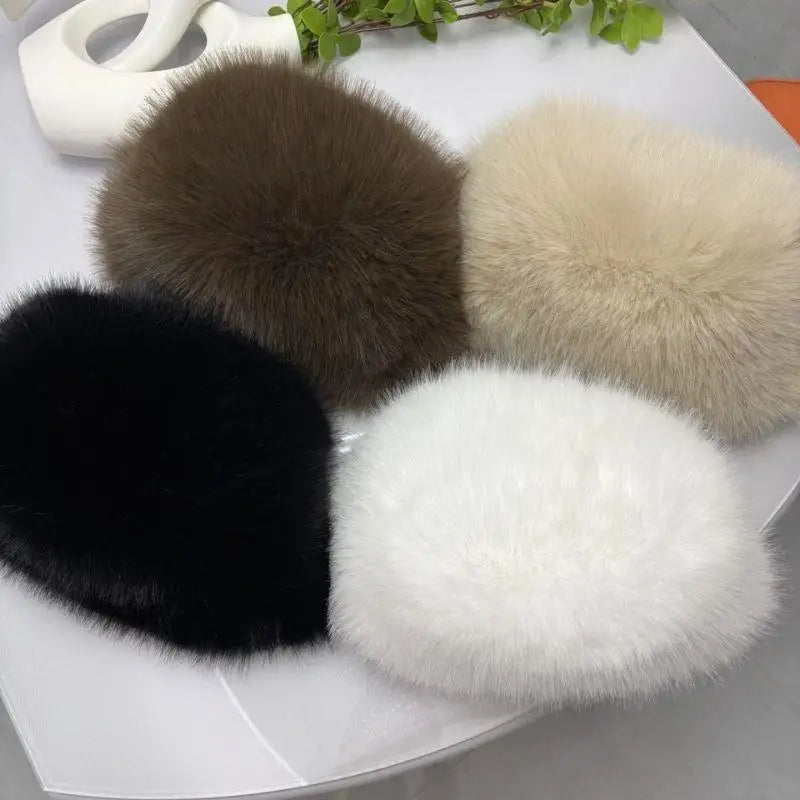 Women's Fluffy Faux Fur Winter Hat – Warm Windproof Bucket & Bomber Cap