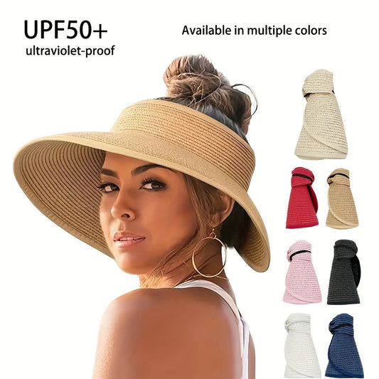 Women's Foldable Wide Brim Straw Beach Hat – UV Protection Sun Cap
