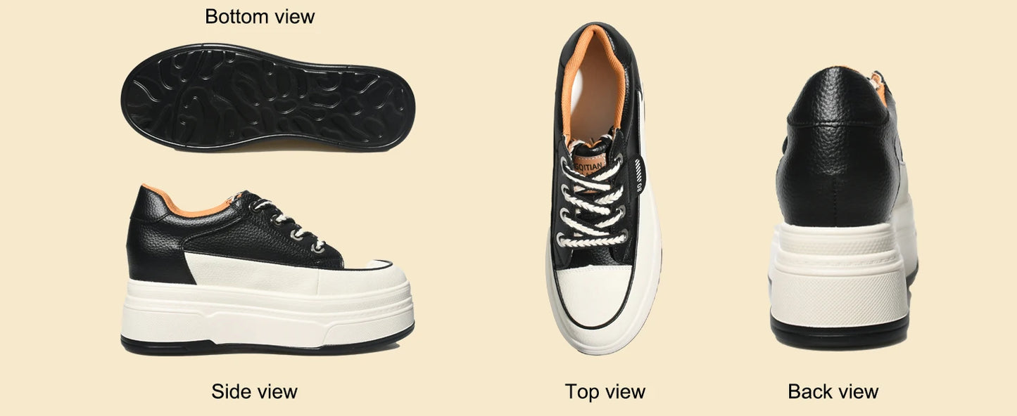 Fujin Women's Platform Sneakers – 9cm Genuine Leather High Heel Casual Shoes