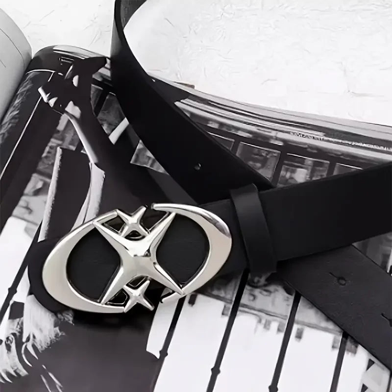Oval Cross Metal Buckle Belt – Minimalist Unisex PU Belt for Men & Women