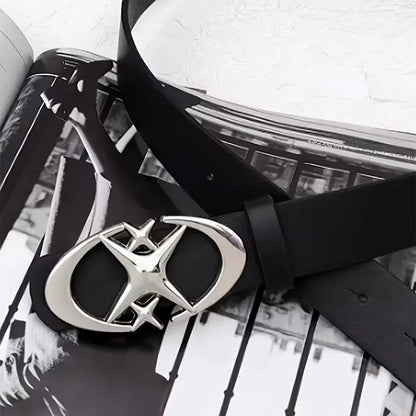 Oval Cross Metal Buckle Belt – Minimalist Unisex PU Belt for Men & Women
