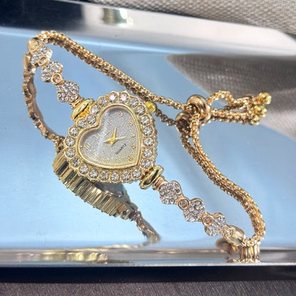 Women's Heart-Shaped Ribbon Strap Diamond Watch | Adjustable Bracelet Fashion Wristwatch