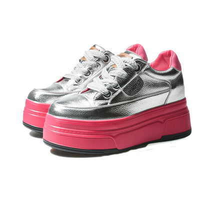 Fujin Women's Platform Sneakers – 9cm Genuine Leather High Heel Casual Shoes