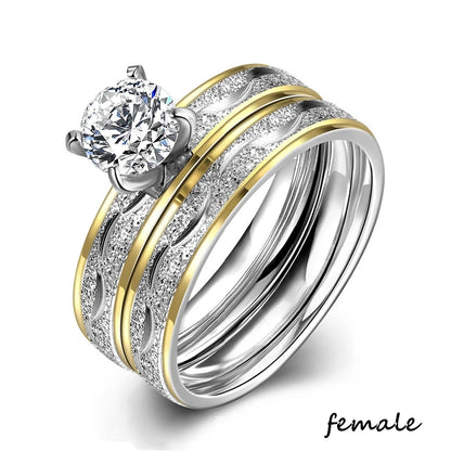 Charm Couple Rings Set | Women's Red Rhinestone Ring & Men's Stainless Steel Celtic Dragon Wedding Band