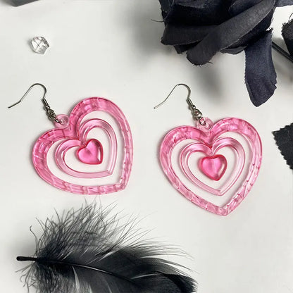 Y2K Heart Drop Earrings in Acrylic and Silver