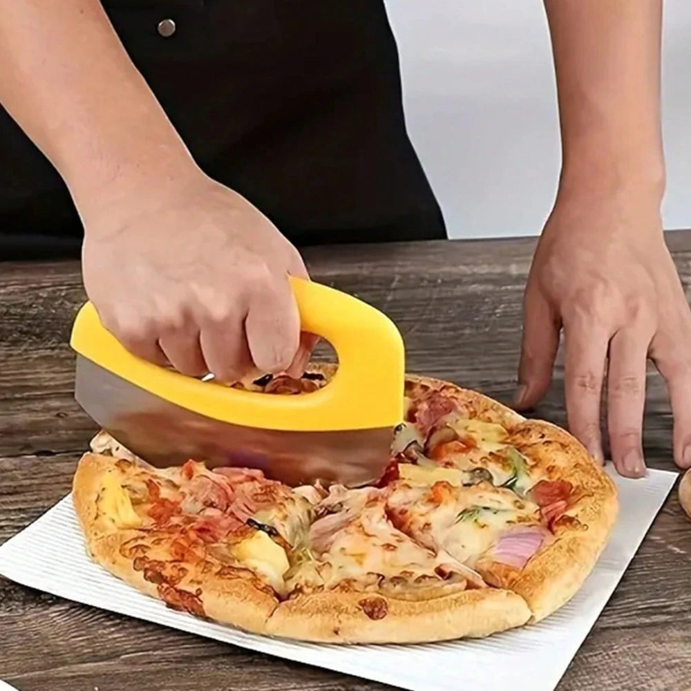 Stainless Steel Semi-Circle Pizza Cutter | Multi-Functional Mezzaluna Blade for Pizza & Pastry