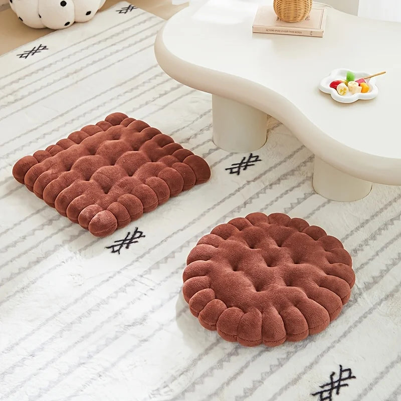 Large Biscuit Shape Plush Cushion – Soft Decorative Cookie Seat Pad for Chair, Floor & Tatami