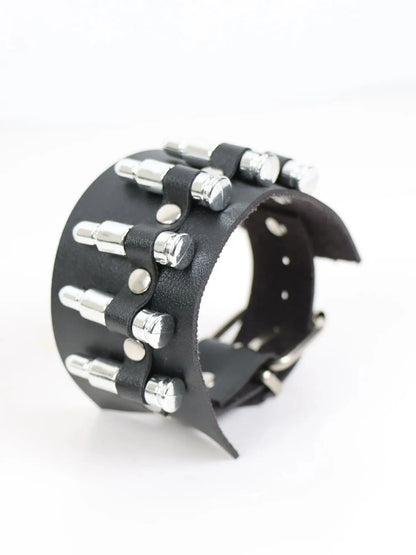 Men's Vintage Gothic Leather Wristband | Adjustable Punk Cuff Bracelet with Concealed Buckle