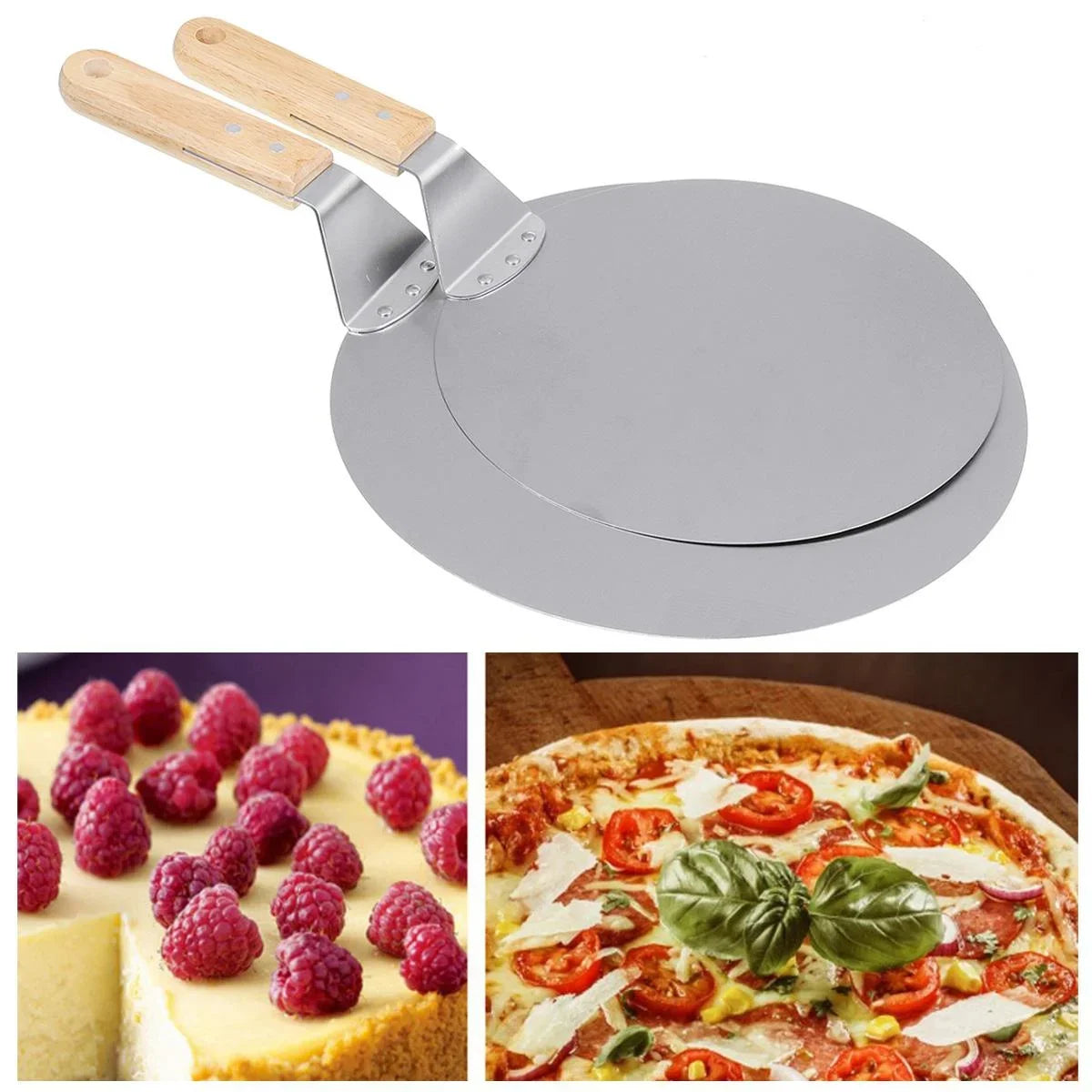 Stainless Steel Pizza Shovel with Wood Handle | 10–12 inch Anti-Scald Round Pizza Peel & Bakeware