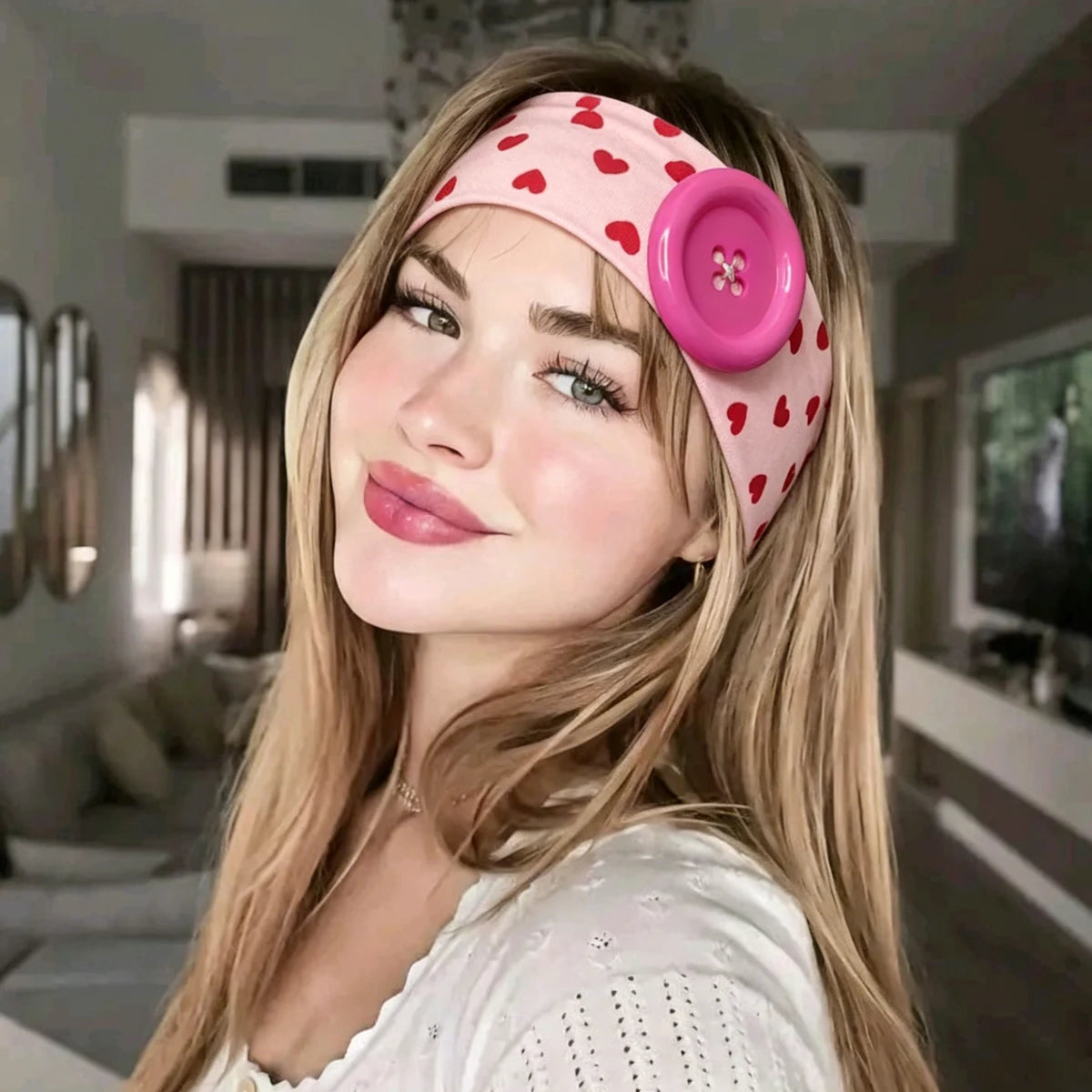 Vintage Polka Dot Button Headband for Women