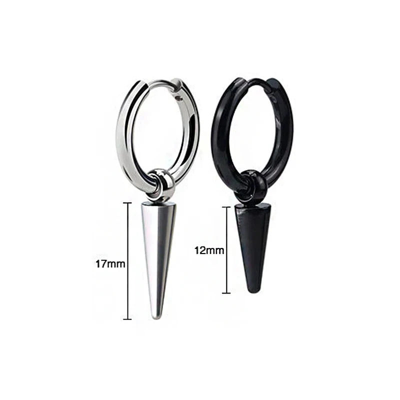 Unisex Rock Cone Pendant Hoop Earrings | Stainless Steel Geometric Cartilage Hip Hop Piercing Jewelry