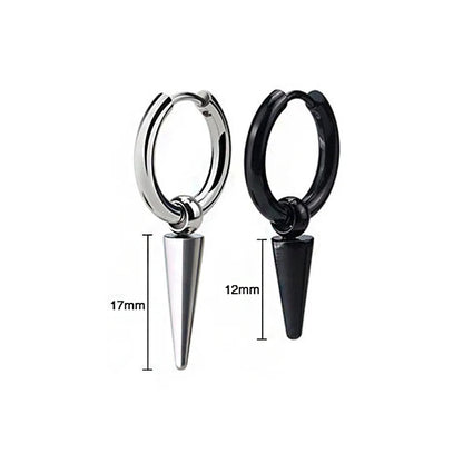 Unisex Rock Cone Pendant Hoop Earrings | Stainless Steel Geometric Cartilage Hip Hop Piercing Jewelry