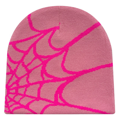 Y2K Spider Web Knit Beanie – Unisex Geometric Streetwear Hat for Outdoor & Everyday Wear