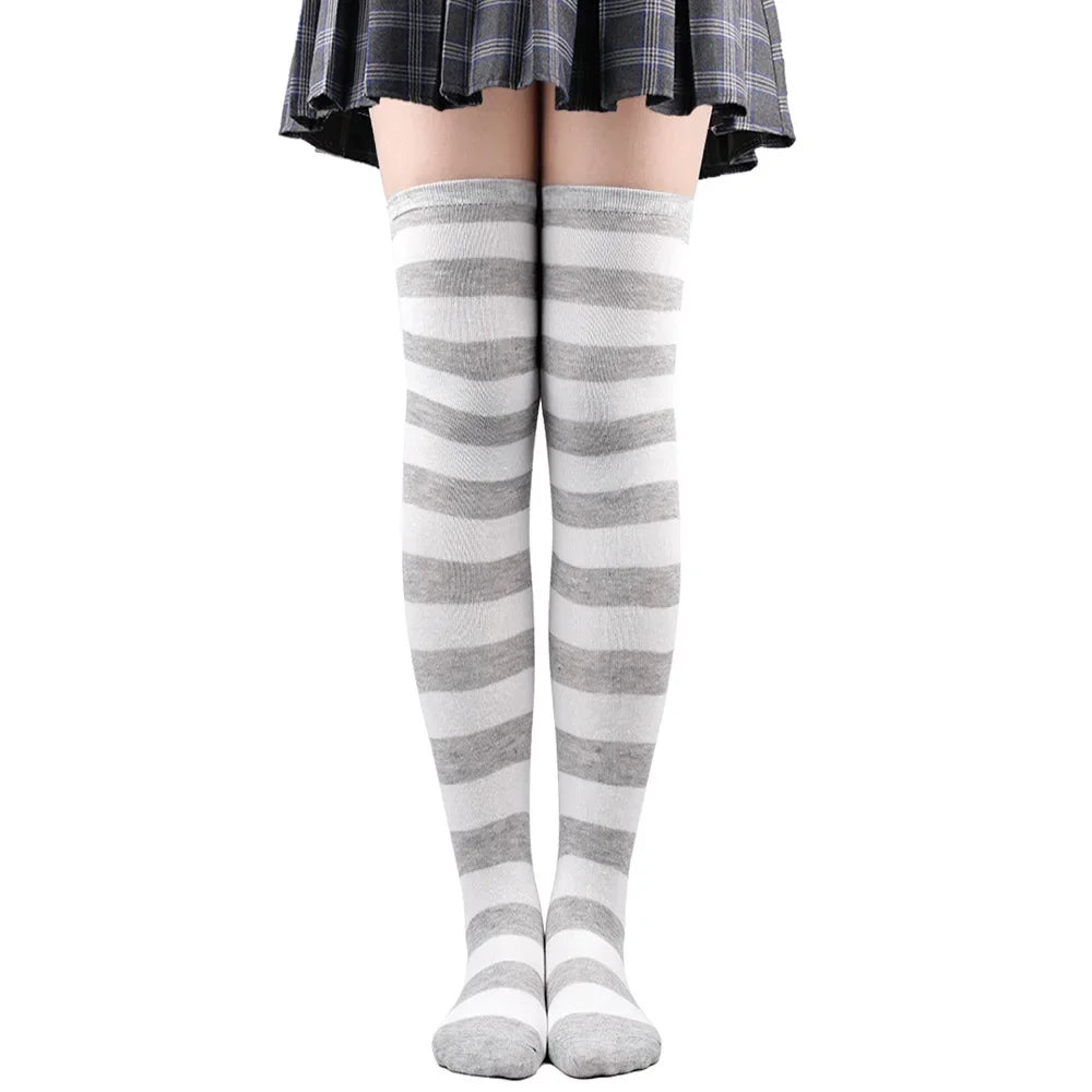 Women's Striped Thigh High Stockings | Black, White & Pink Over-Knee Lolita Harajuku Y2K Socks