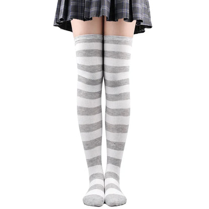 Women's Striped Thigh High Stockings | Black, White & Pink Over-Knee Lolita Harajuku Y2K Socks