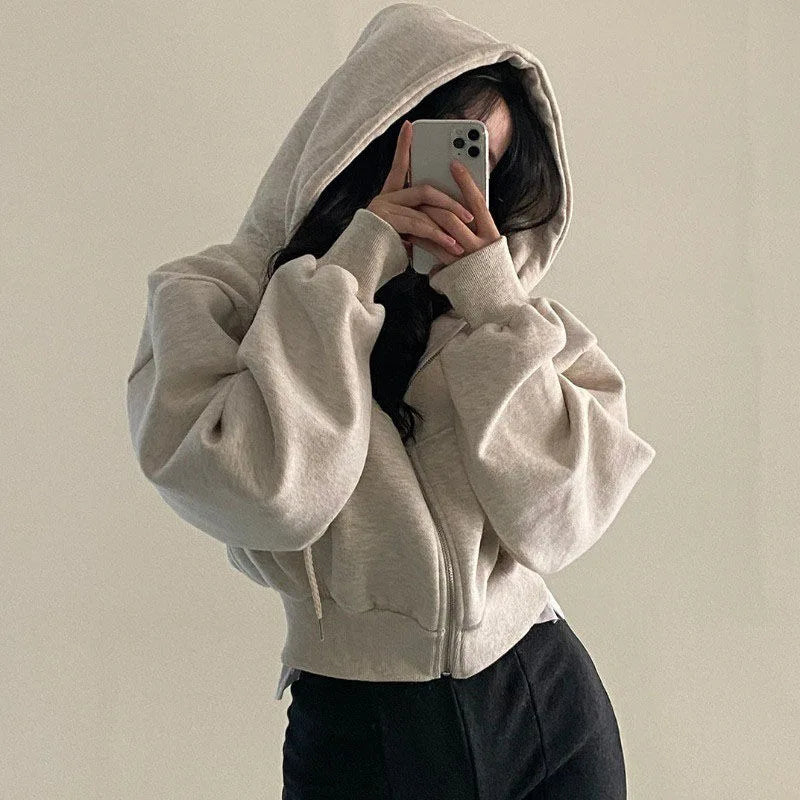 Women's Cropped Zip-Up Hoodie – Y2K Harajuku Streetwear
