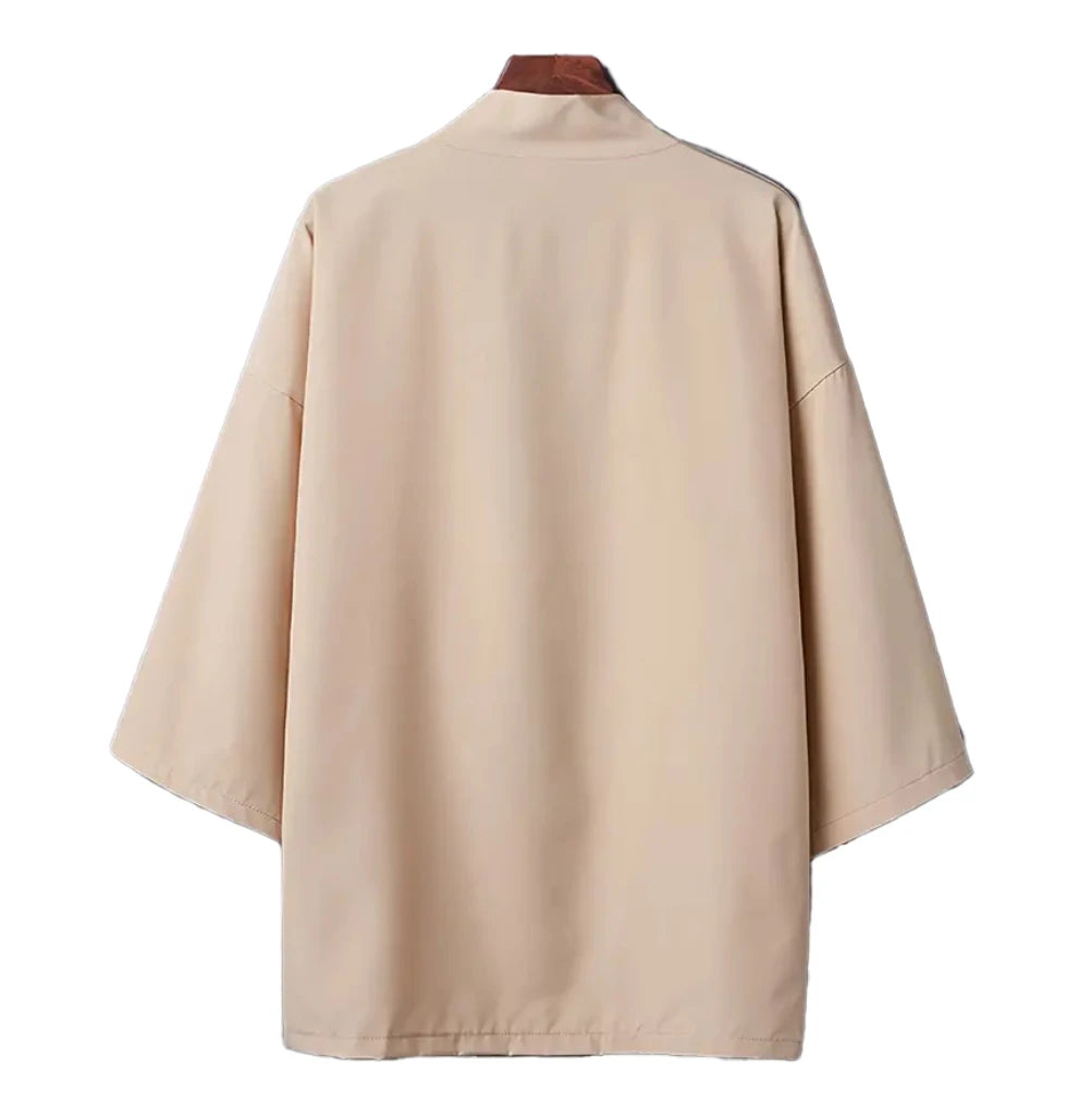 Men's Japanese Kimono Cardigan Shirt – Open Stitch Yukata, 3/4 Sleeve | XS–XXXL